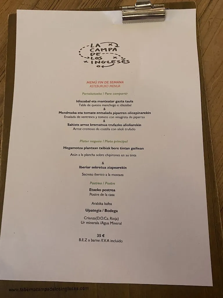 Menu_La Campa de los Ingleses · Taberna San Mamés_San Mamés de Campos_image_1