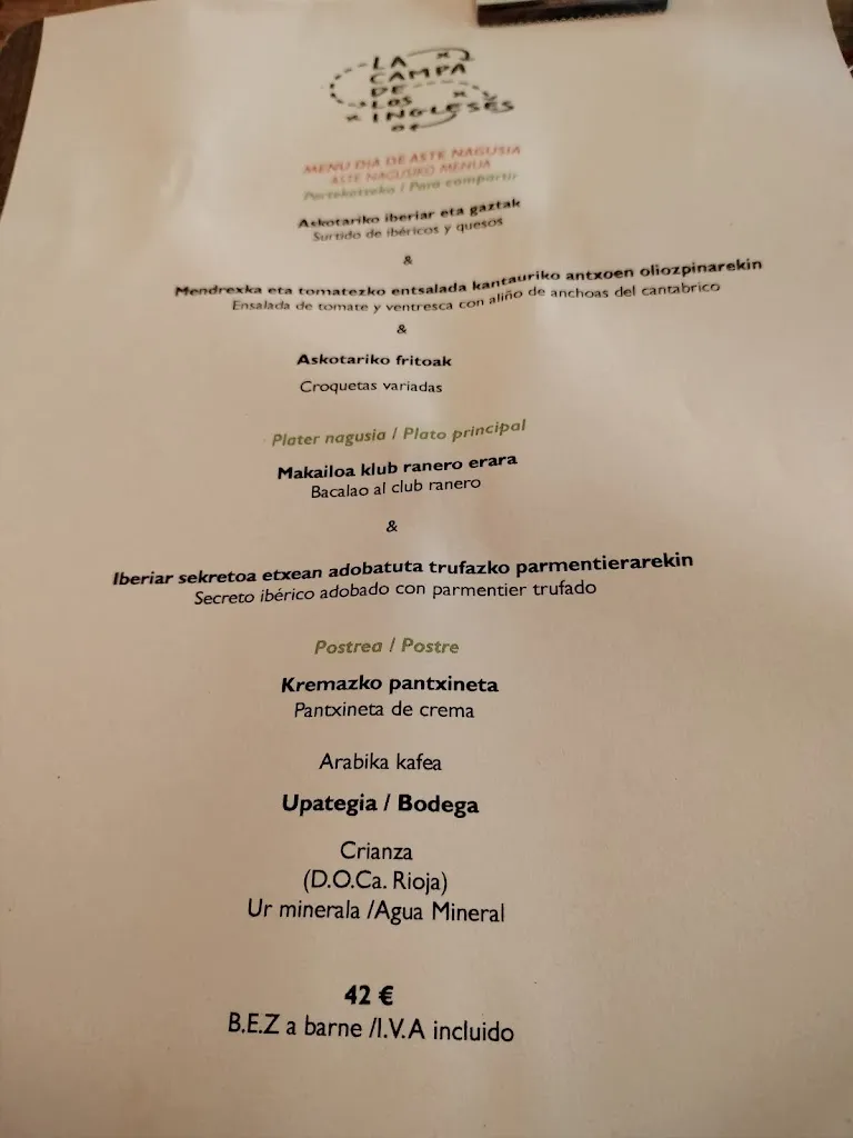 Menu_La Campa de los Ingleses · Taberna San Mamés_San Mamés de Campos_image_2