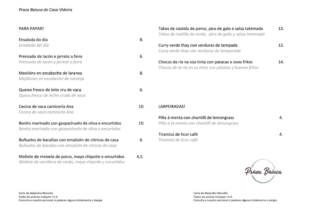 Menu_A TABERNA DE CASA VIDEIRA - BUEU_Bueu_immagine_4