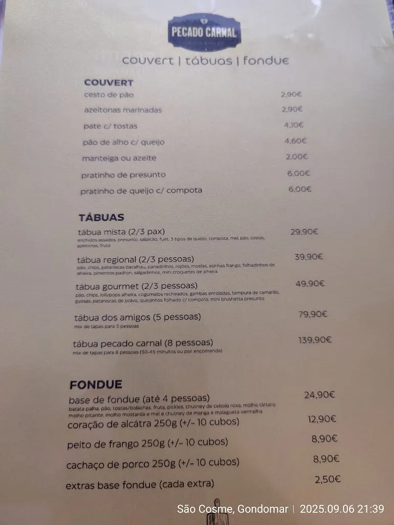 Menu_Pecado Carnal - Tapas & Wine - Gondomar_Gondomar_image_1