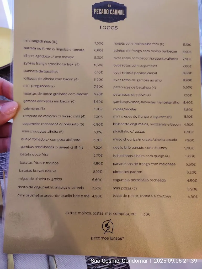 Menu_Pecado Carnal - Tapas & Wine - Gondomar_Gondomar_image_2