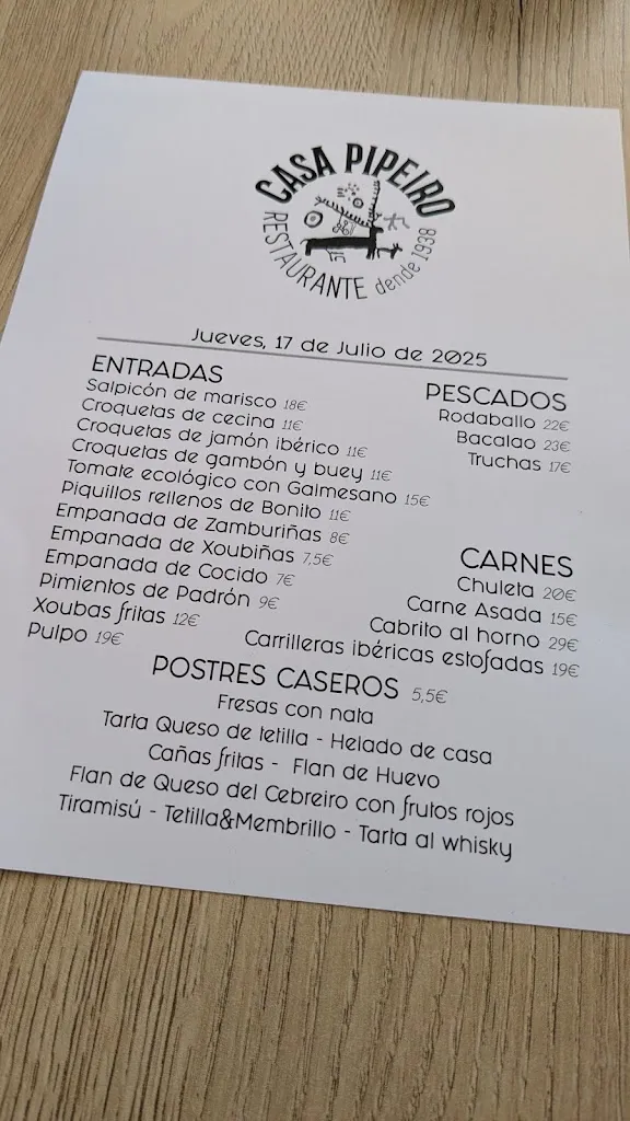 Menü_Restaurante Casa Pipeiro_Ponte Caldelas_Bild_1