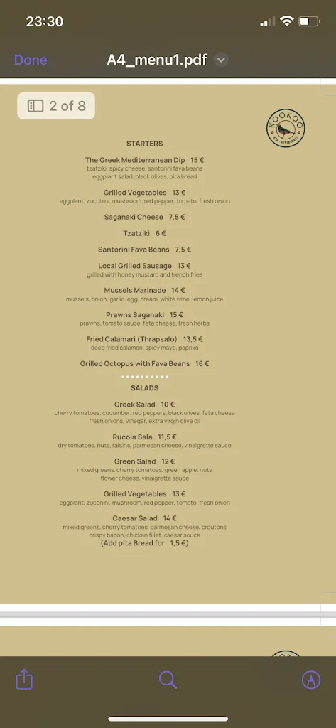 Menu_KooKoo Bar Restaurant Rooftop_Oia_image_1