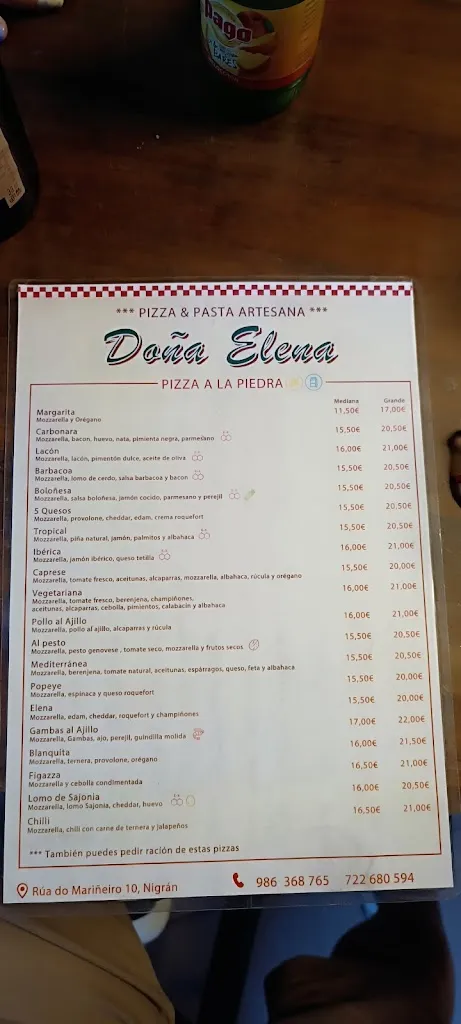 Menu_Pizzeria Doña Elena_Nigrán_immagine_2