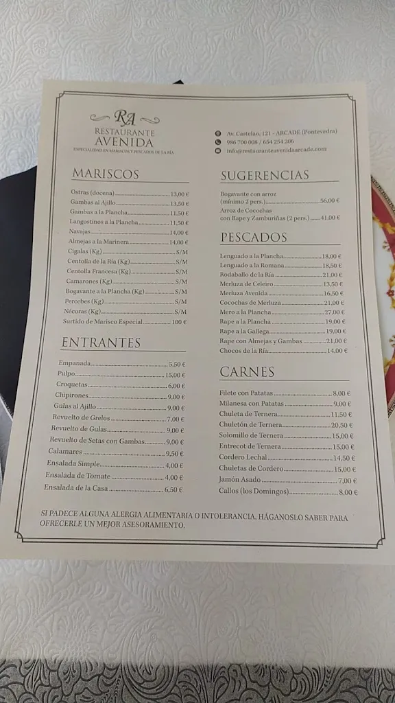 Menu_Restaurante Avenida -Arcade- Mariscos y pescados_Soutomaior_immagine_3