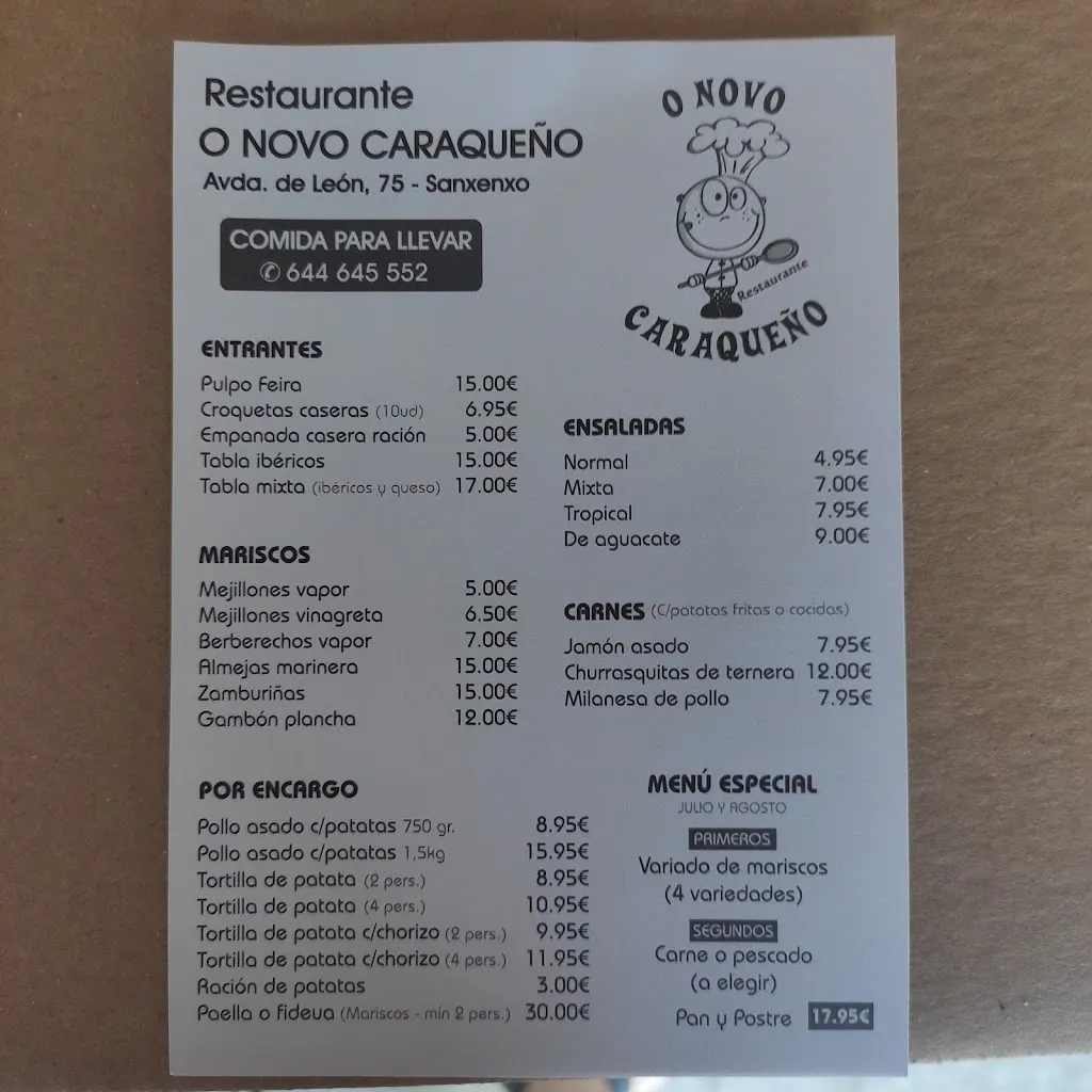 Menü_Restaurante O novo caraqueño_Sanxenxo_Bild_2