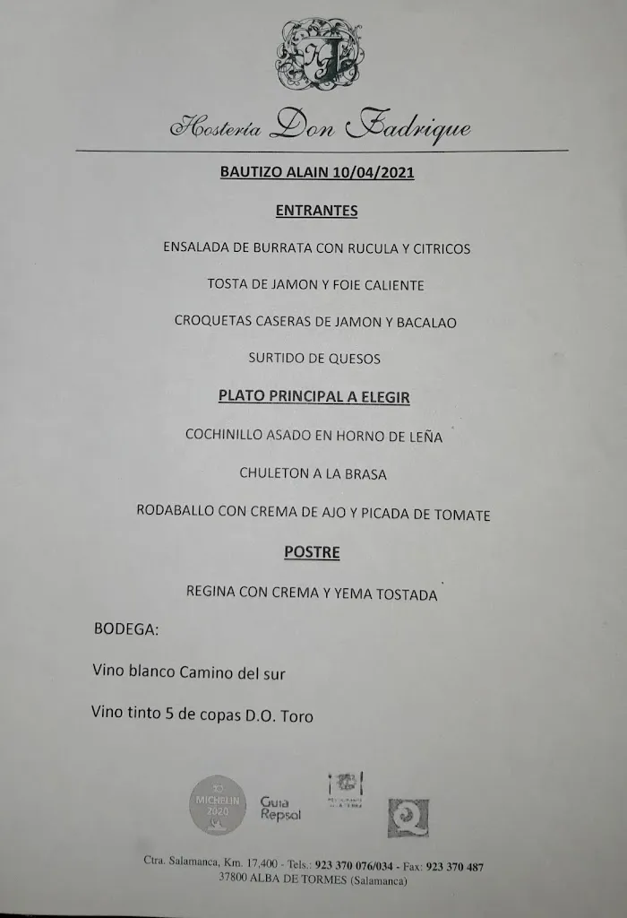 Menu_Don Fadrique hotel 3 estrellas_Coca de Alba_image_3
