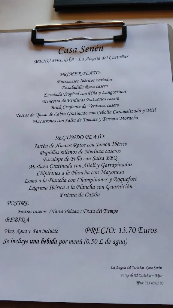 Menu_La Alegría del Castañar - Casa Senén_Fuentes de Béjar_image_1