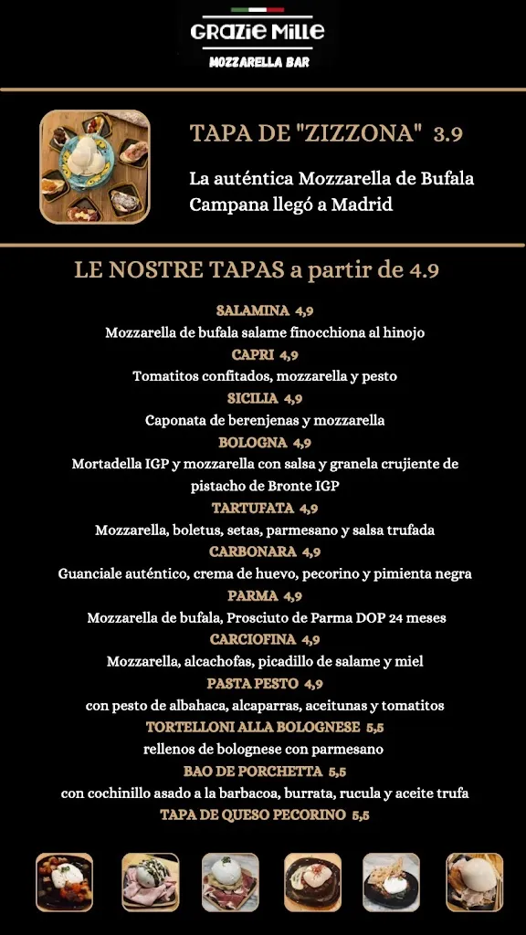 Menu_Grazie Mille Mozzarella Bar Galería Canalejas_Fuente de San Esteban La_image_2