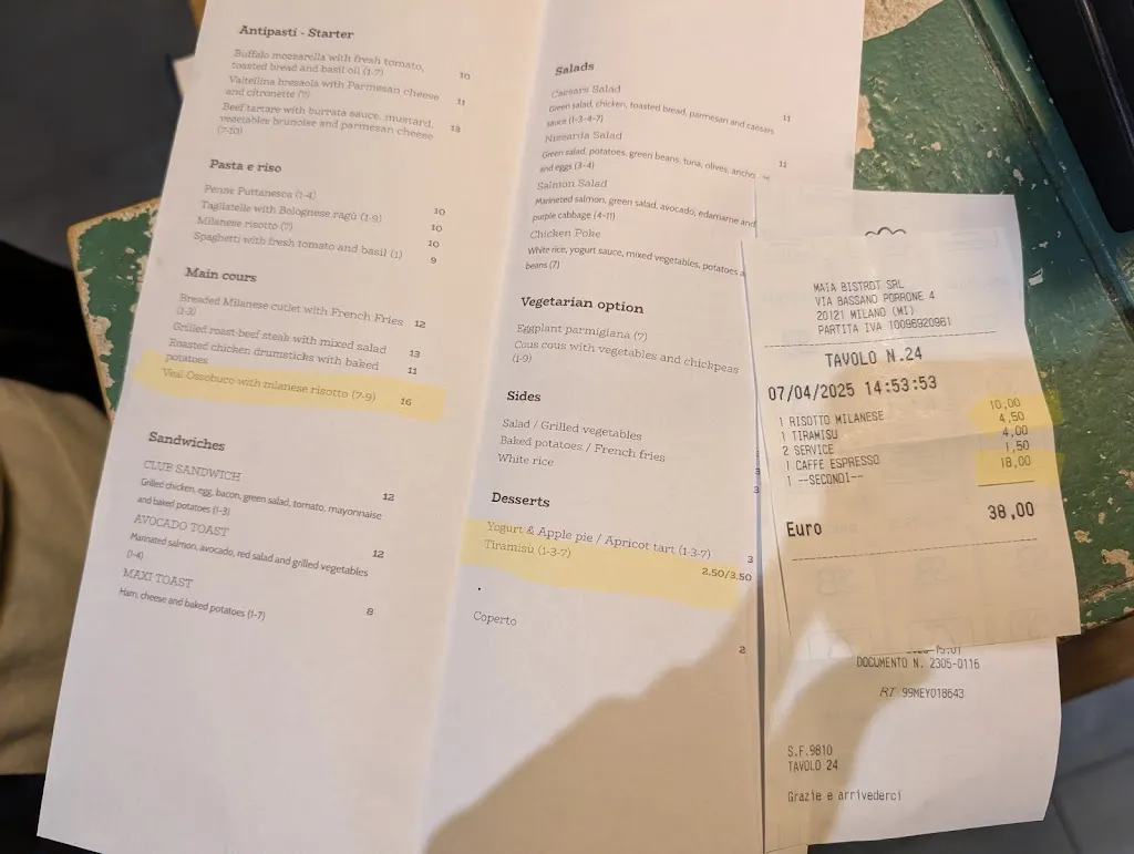 Menu_Maia Bistrot Ristorante Caffetteria_Milano El_image_2