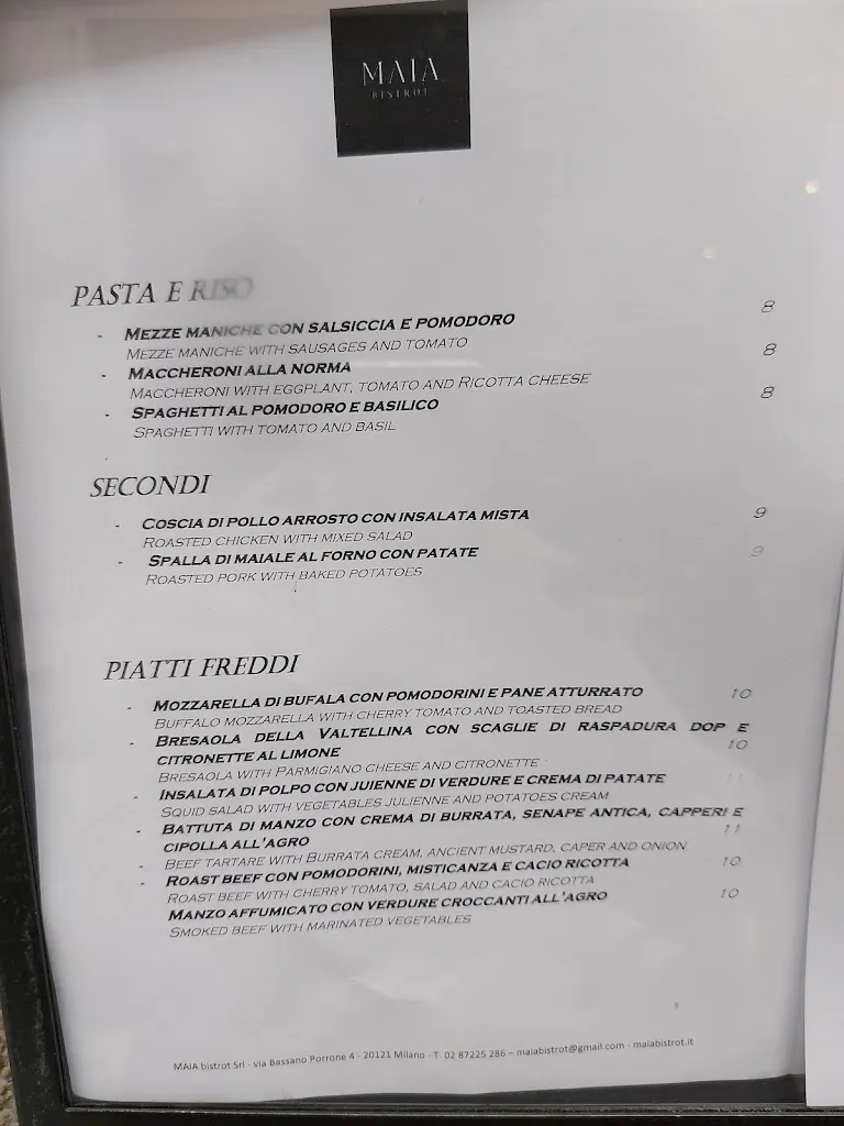 Menu_Maia Bistrot Ristorante Caffetteria_Milano El_image_4