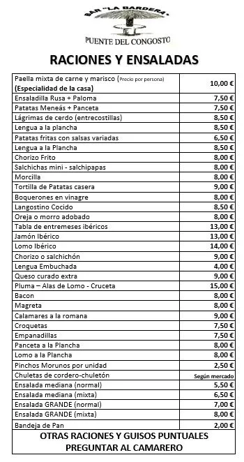Menu_Chiringuito La Bardera de Puente del Congosto_Puente del Congosto_image_1