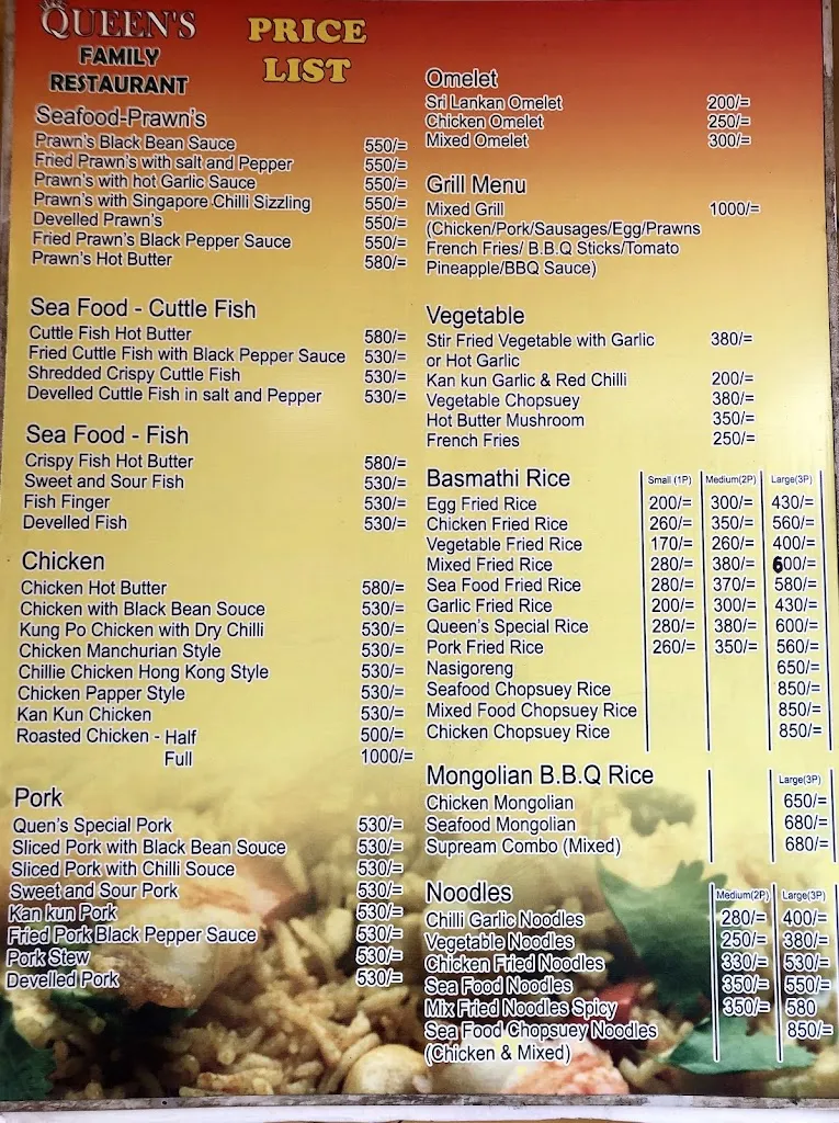 Menu_Queen's Family Restaurant Food Center._Rágama_image_1
