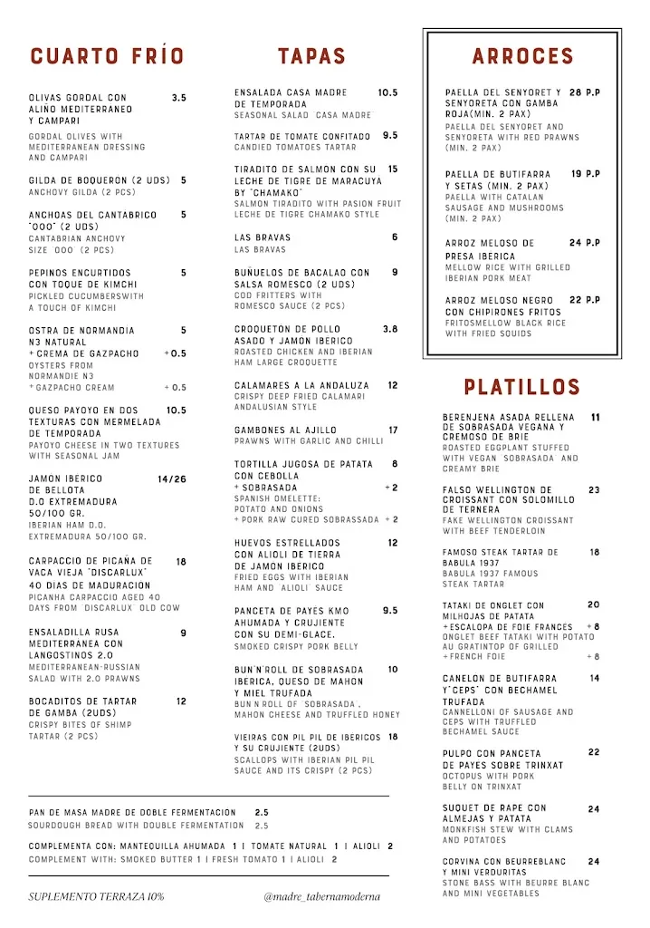 Menu_Madre Taberna Moderna | Sagrada Família_Sagrada La_image_2