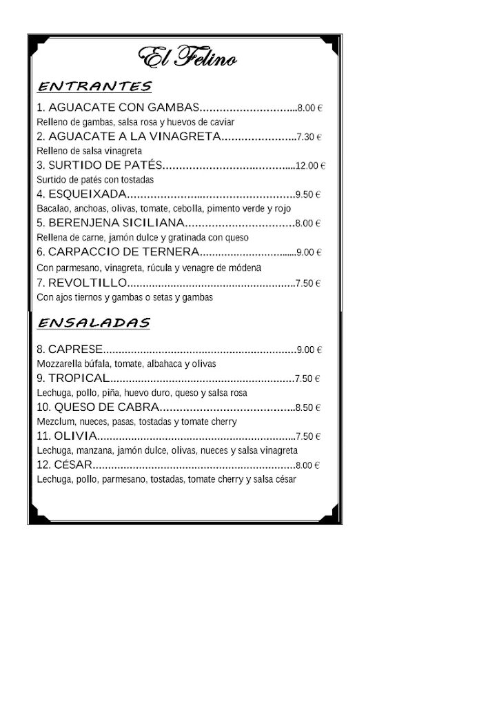 Menu_El Felino - Restaurante Pizzería en Barcelona_Sagrada La_image_2