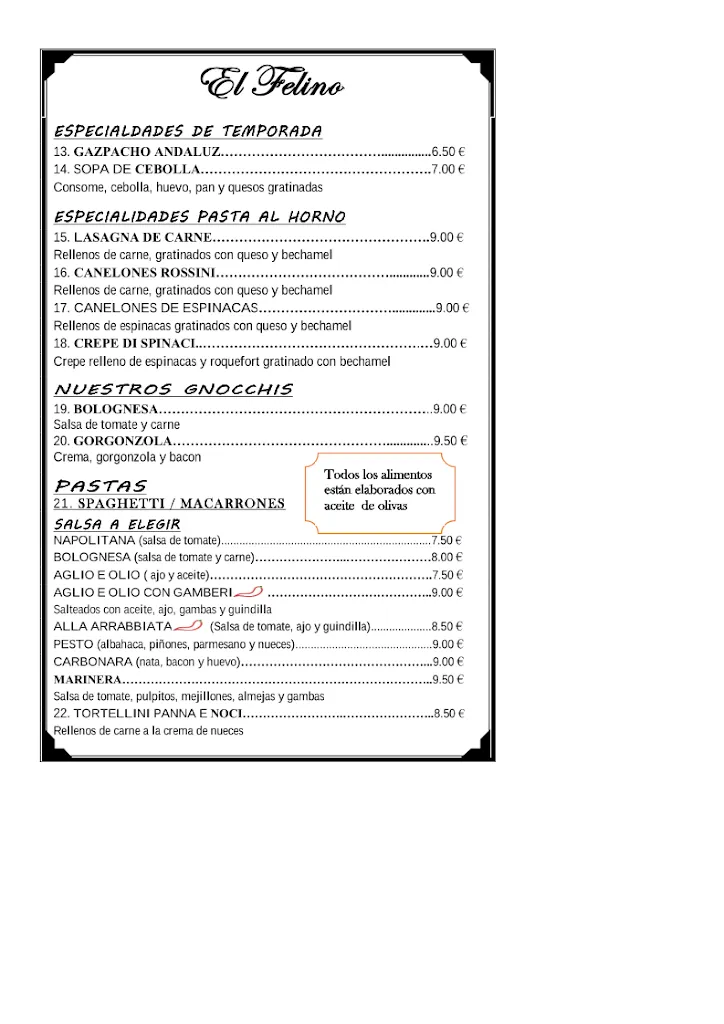 Menu_El Felino - Restaurante Pizzería en Barcelona_Sagrada La_image_4