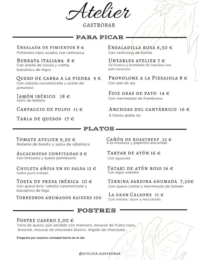 Menu_Atelier Gastrobar_Valdecarros_image_1