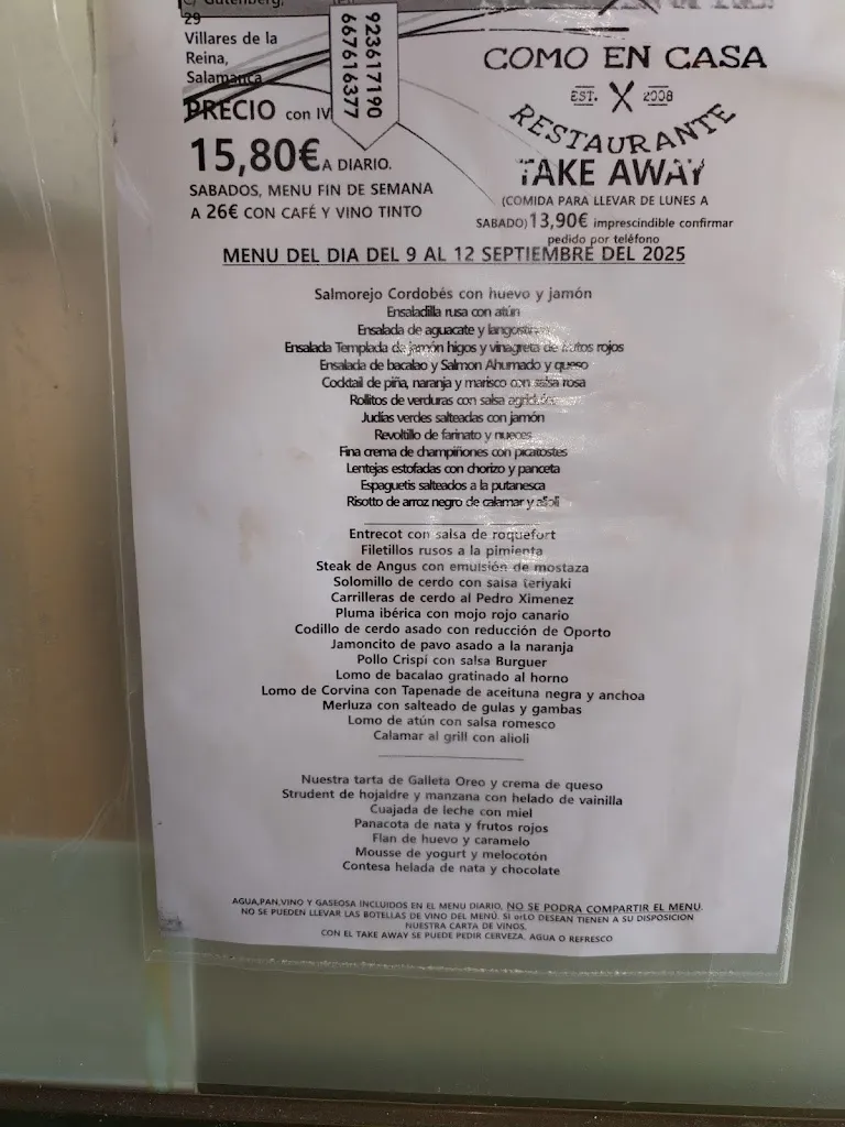 Menü_Restaurante Como En Casa_Villares de la Reina_Bild_1