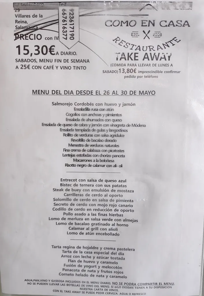 Menü_Restaurante Como En Casa_Villares de la Reina_Bild_2