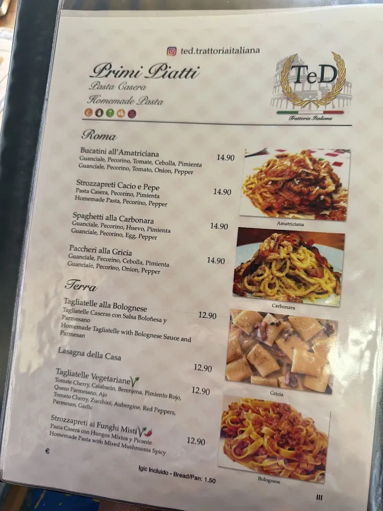 Menu_TeD Trattoria Italiana - Playa Fañabé_Adeje_image_3