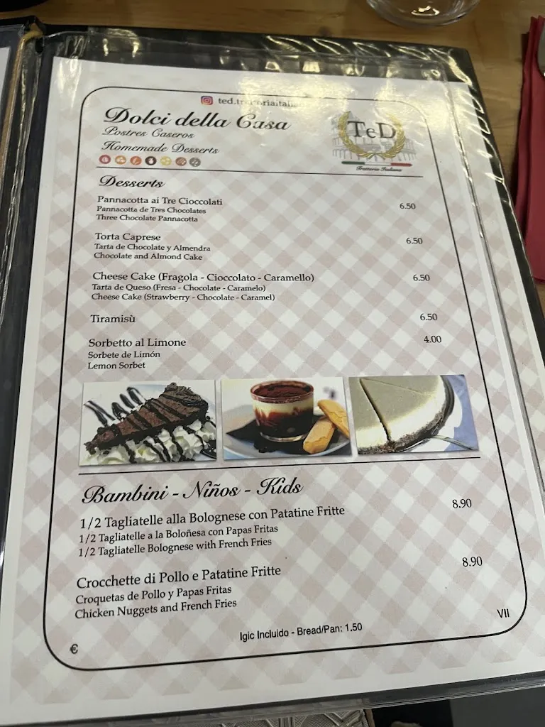 Menu_TeD Trattoria Italiana - Playa Fañabé_Adeje_image_4