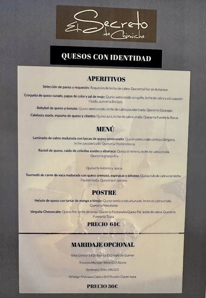Menu_Restaurante El Secreto de Chimiche_Arico_immagine_1