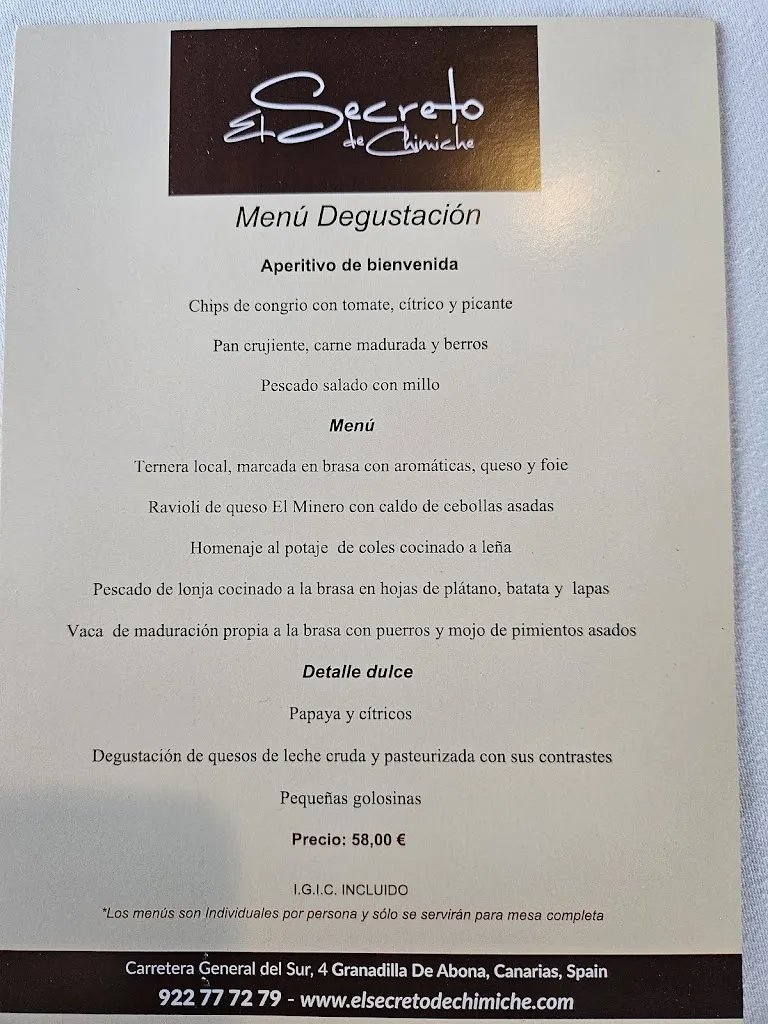 Menu_Restaurante El Secreto de Chimiche_Arico_immagine_2