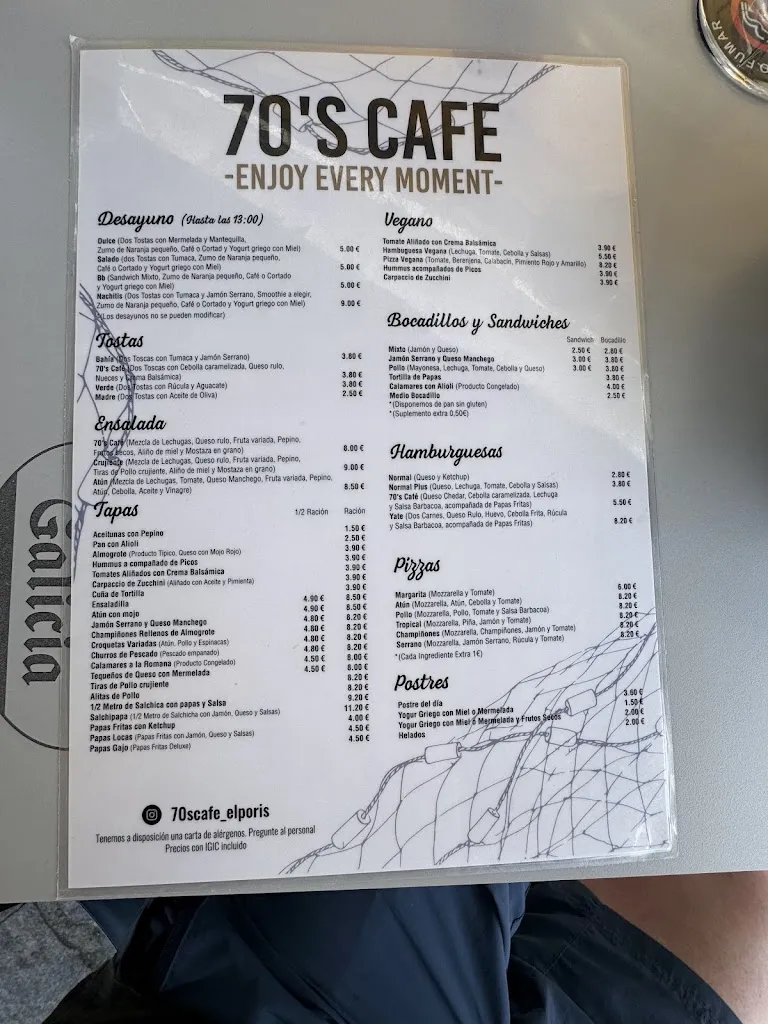 Menu_70’s Café Poris SL_Arico_image_1