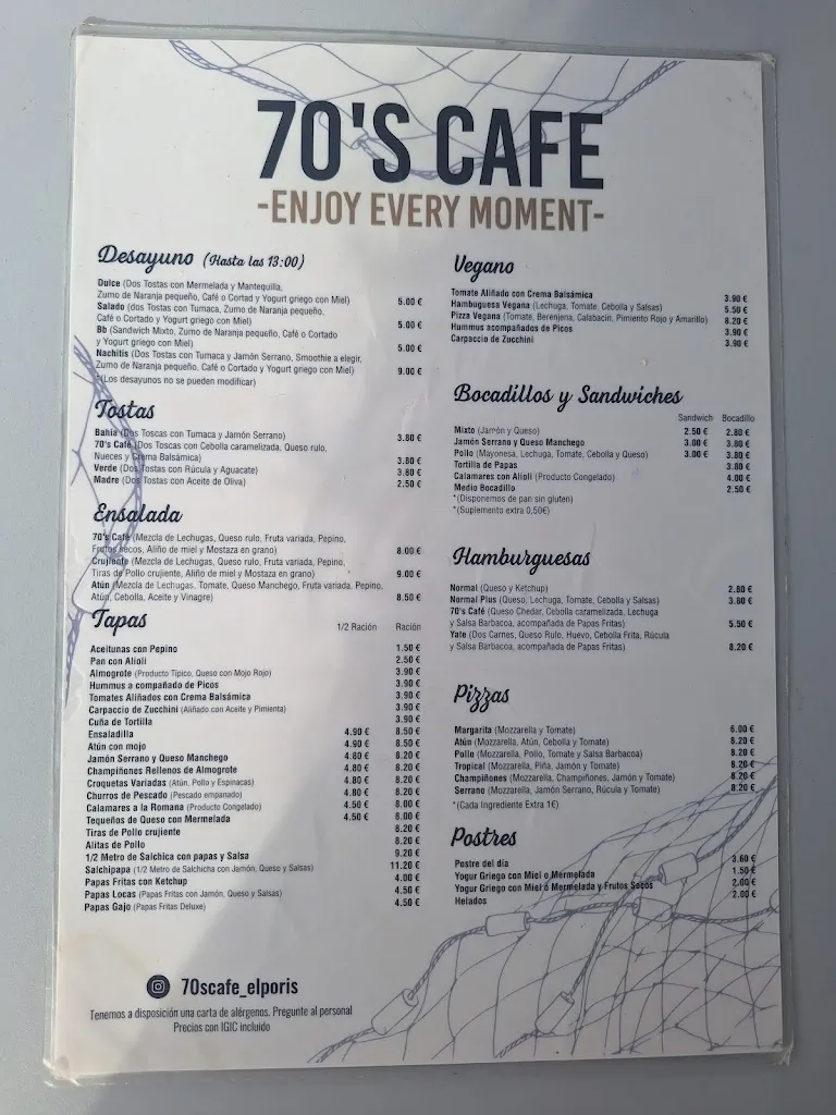Menu_70’s Café Poris SL_Arico_image_2