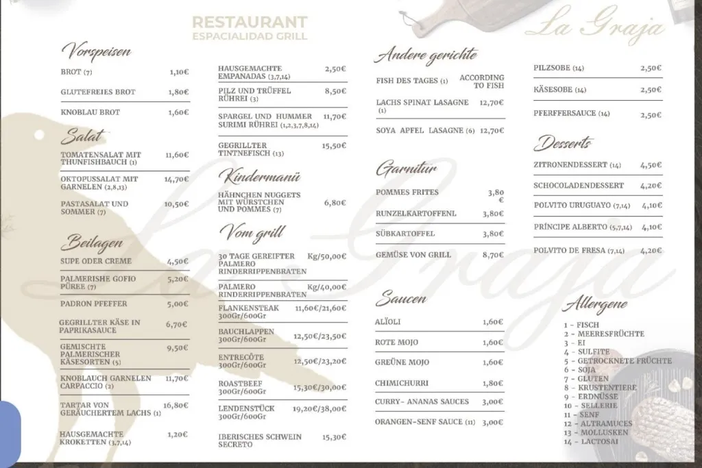 Menu_Restaurante La Graja_Breña Alta_immagine_1