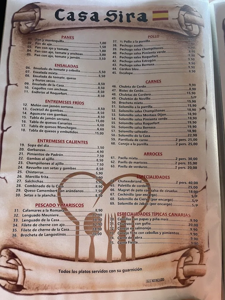 Menu_Restaurante Casa Sira_Guía de Isora_immagine_1