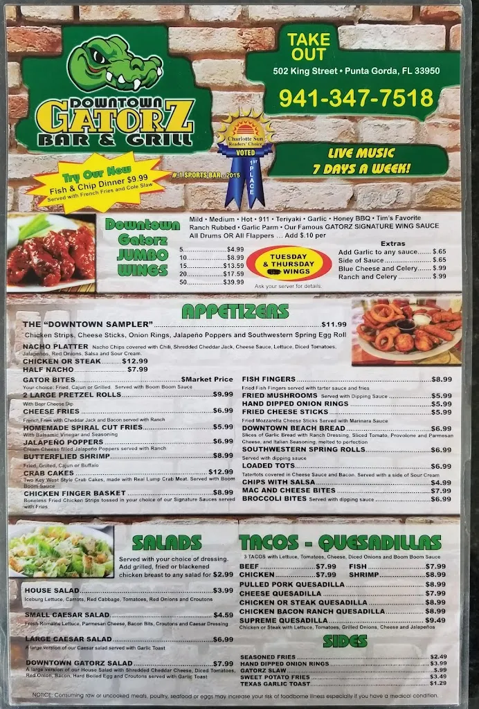 Menu_Downtown Gatorz Bar And Grill_Puntagorda_immagine_2