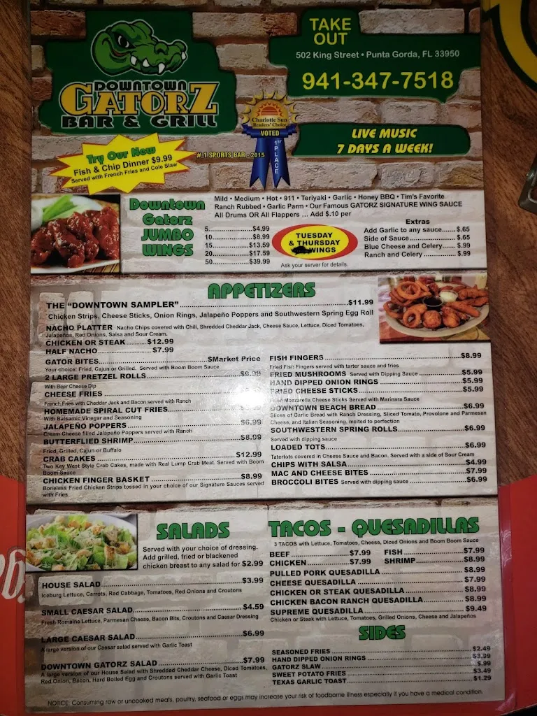 Menu_Downtown Gatorz Bar And Grill_Puntagorda_immagine_4