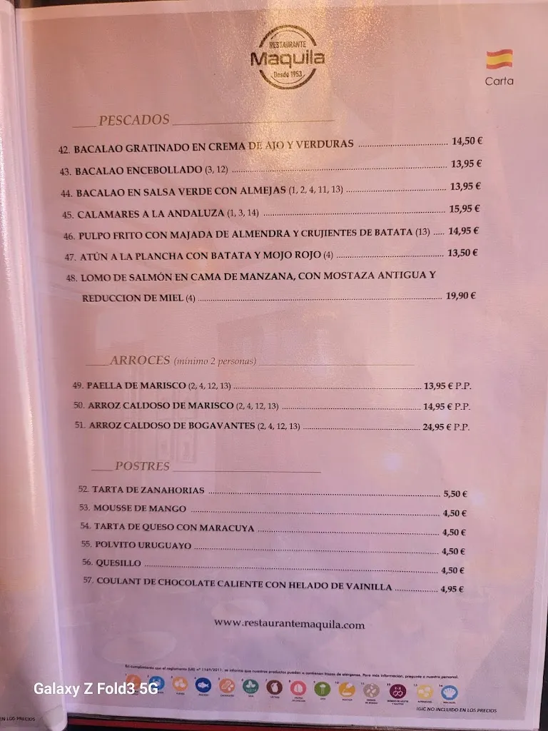 Menu_Restaurante Maquila_San Cristóbal de La Laguna_immagine_2
