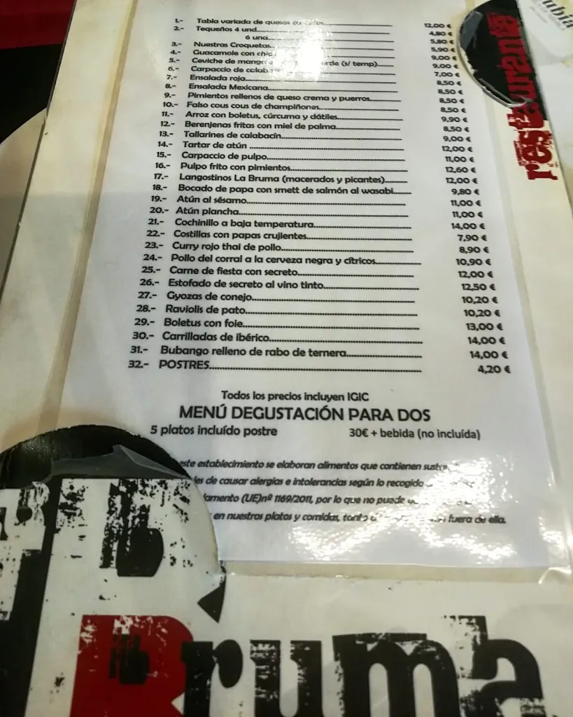 Menu_La Bruma Restaurante_San Cristóbal de La Laguna_image_4