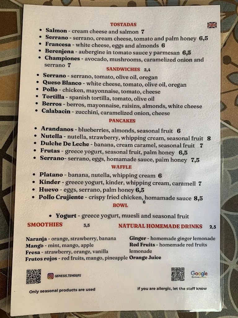 Menu_Genesis Restaurant_San Cristóbal de La Laguna_image_1