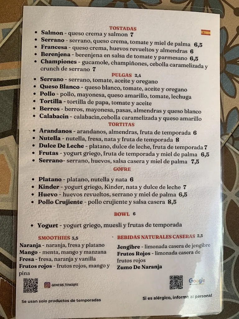 Menu_Genesis Restaurant_San Cristóbal de La Laguna_image_3