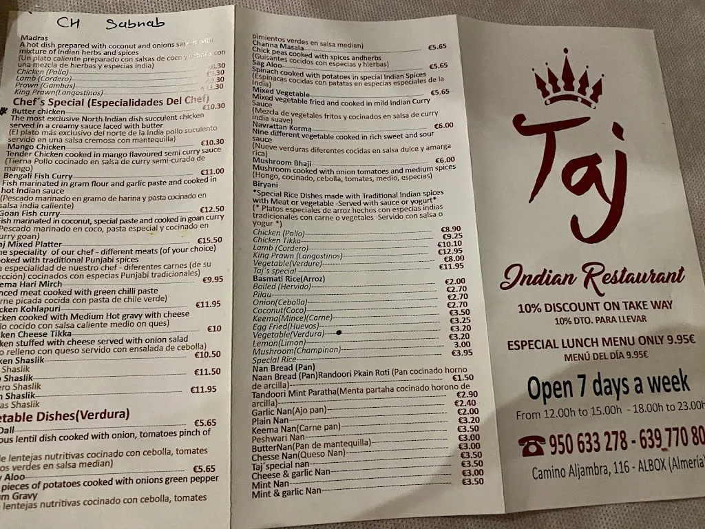 Menu_Restaurante Taj Indian_Arboleas_immagine_3