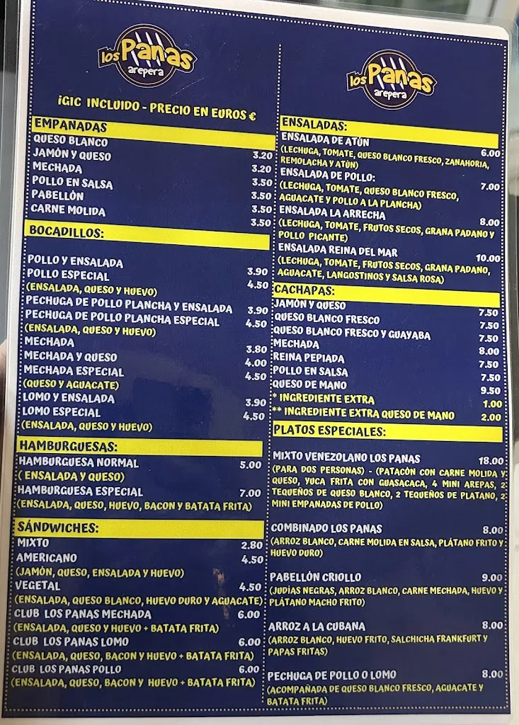 Menu_Arepera los panas_Tacoronte_image_1