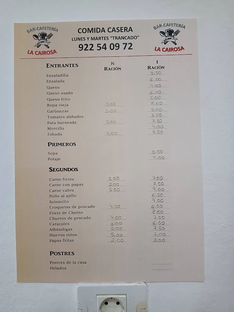 Menu_Bar Restaurante La Cairosa_Tegueste_image_1