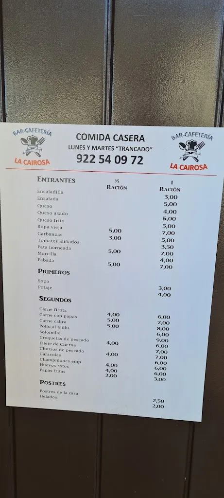 Menu_Bar Restaurante La Cairosa_Tegueste_image_4