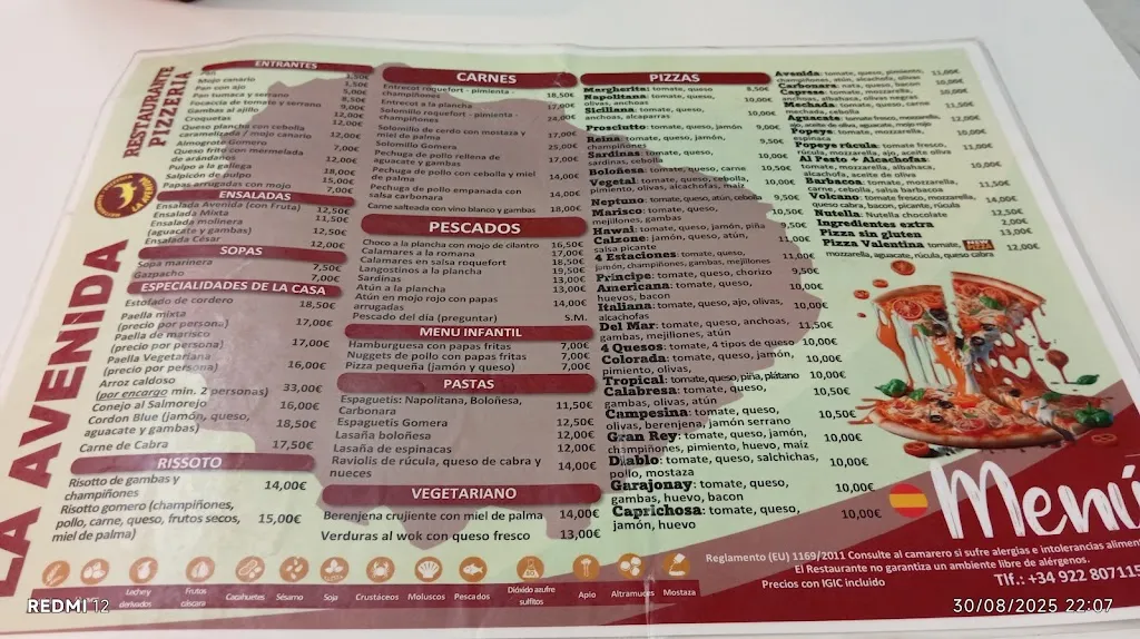 Menu_Restaurante Pizzería La Avenida_Valle Gran Rey_image_2