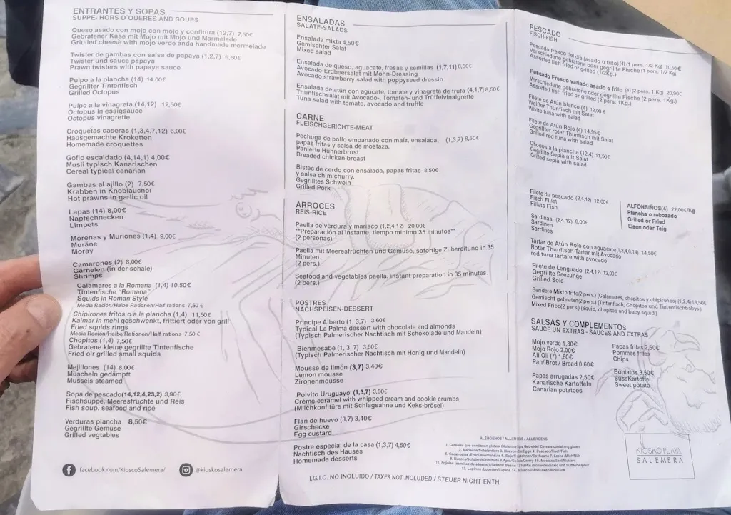Menu_Kiosco Playa Salemera_Villa de Mazo_image_4