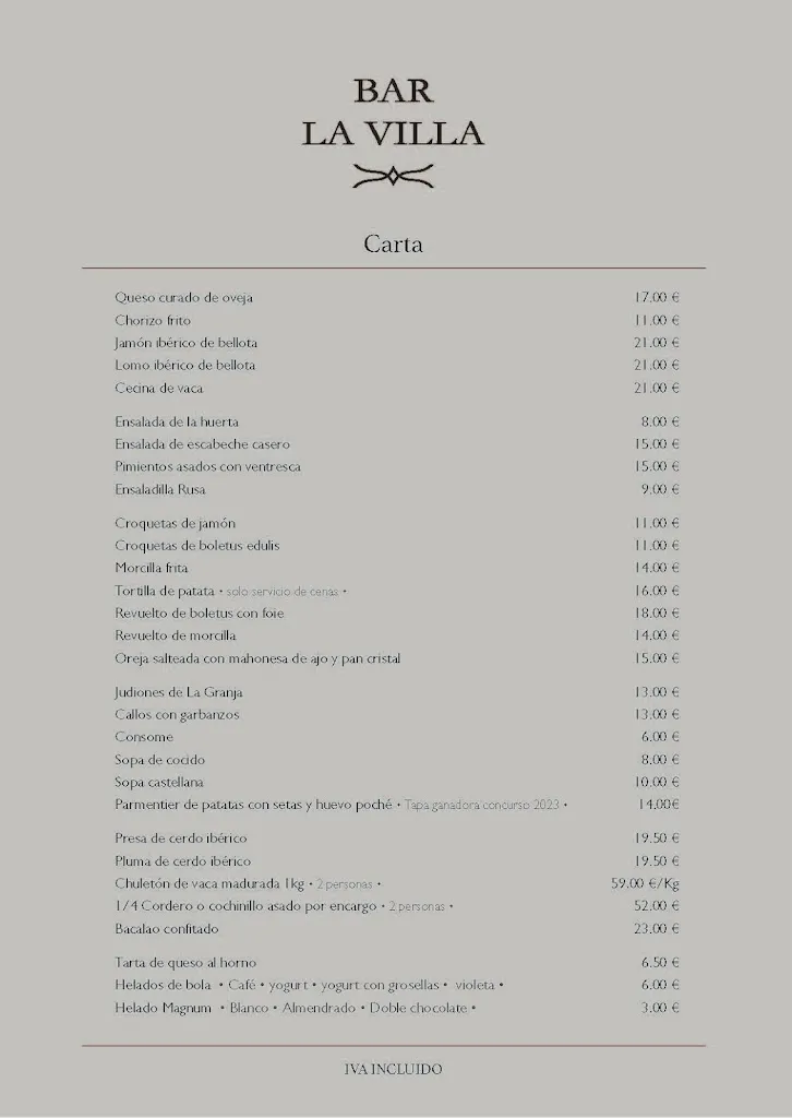 Menu_Bar La Villa_Aldealengua de Pedraza_image_2
