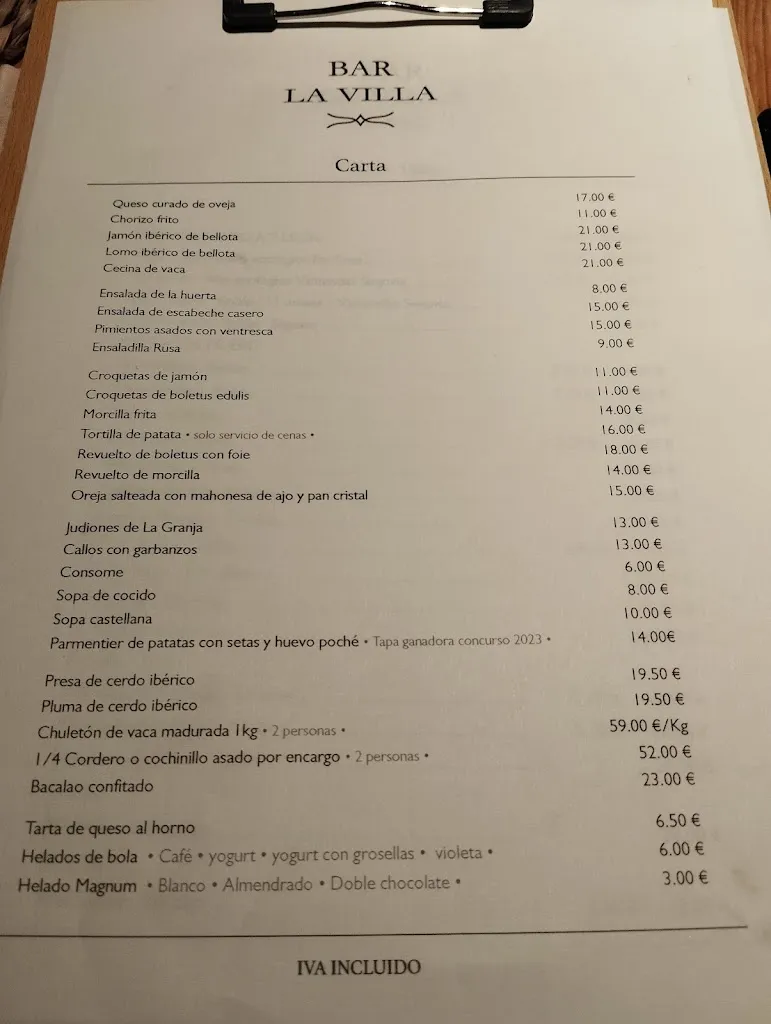 Menu_Bar La Villa_Aldealengua de Pedraza_image_3