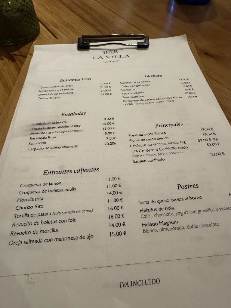 Menu_Bar La Villa_Aldealengua de Pedraza_image_4