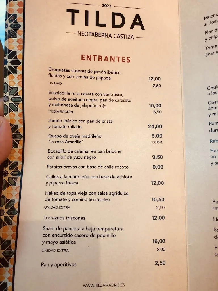 Menu_Restaurante Tilda Neotaberna Castiza_Bernardos_immagine_2