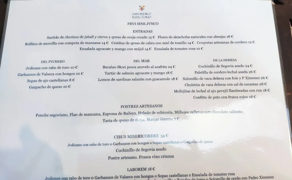 Menu_Restaurante San Pedro Refectorio_Cuéllar_immagine_2
