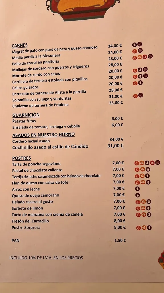 Menu_Restaurante Mesón de Cándido_Espirdo_immagine_1