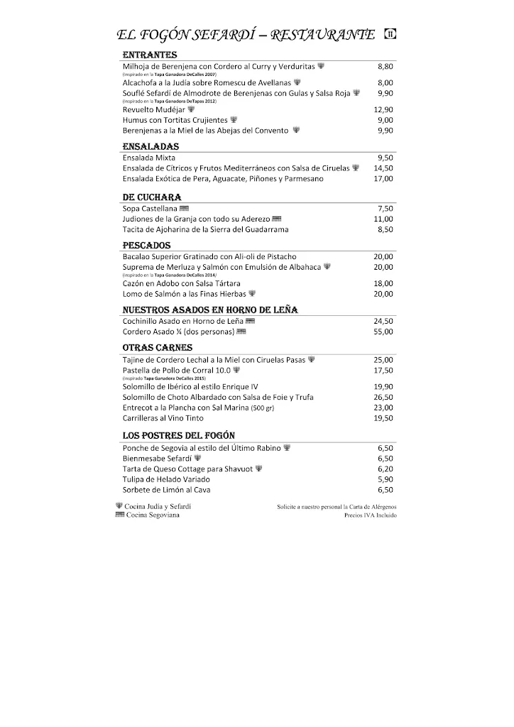 Menu_Restaurante El Fogón Sefardí_San Martín y Mudrián_immagine_1